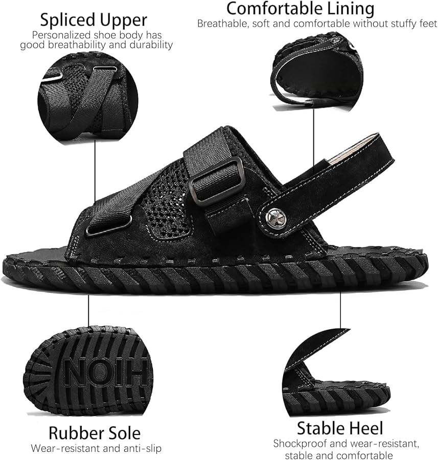 Amazon.com | LVOMU Men's Mesh Hand Stitched Slides Sandals